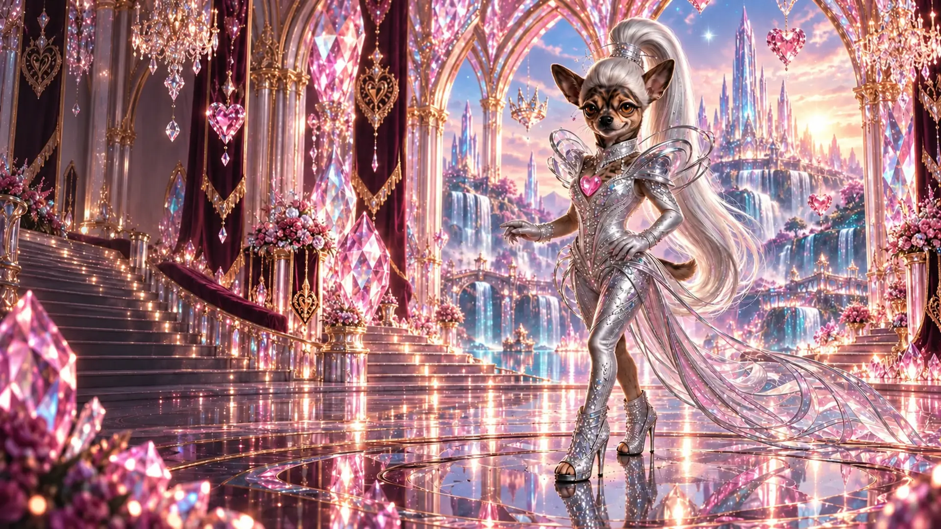 Lady Chica in her radiant crystal couture palace